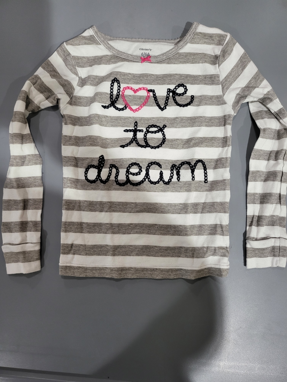 Carter's Gray & White Striped 'Love to Dream' Long Sleeve Tee